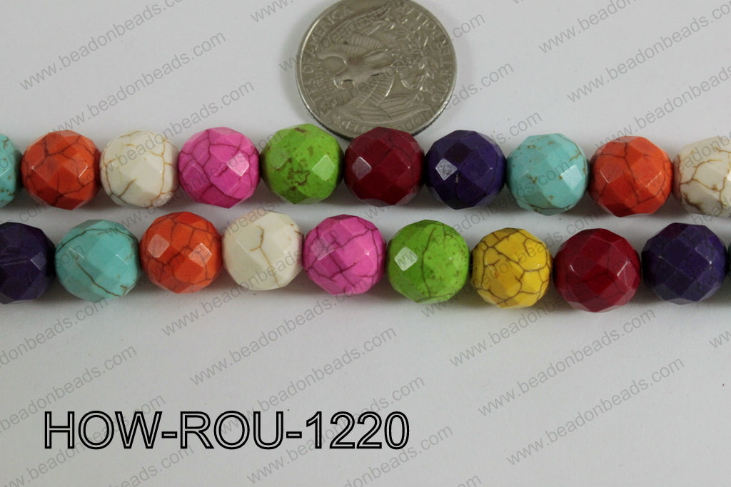 Howlite Round Faceted 32 Cut Multicolor 12mm HOW-ROU-1220