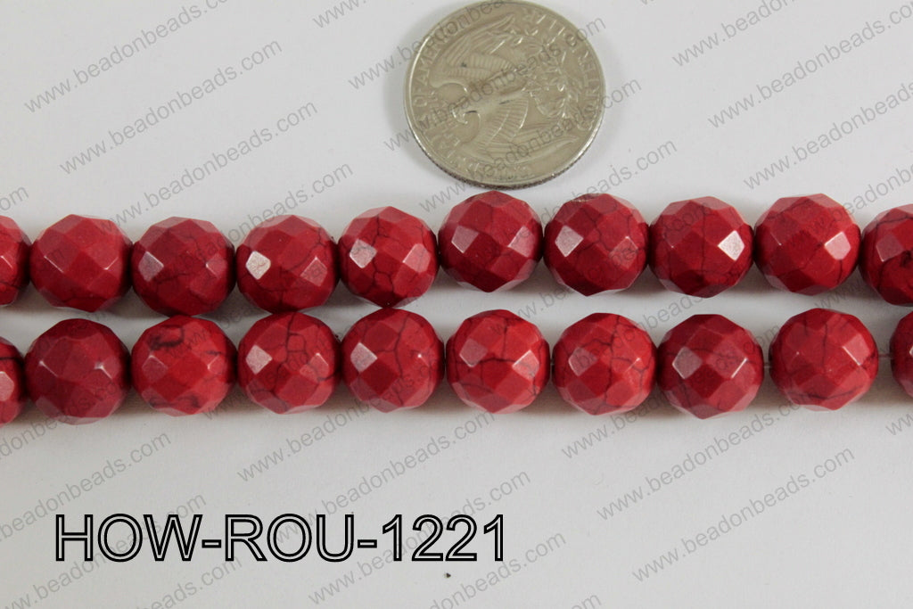 Howlite Round Faceted 32 Cut Red 12mm HOW-ROU-1221