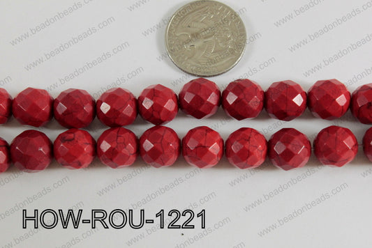 Howlite Round Faceted 32 Cut Red 12mm HOW-ROU-1221