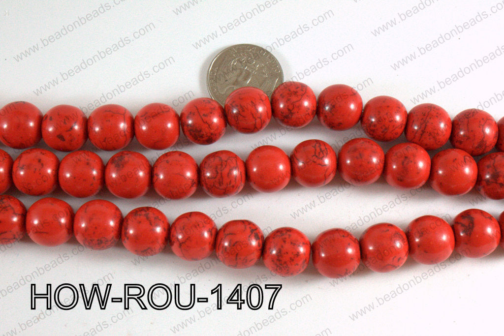 Howlite Round  Light Red 14mm HOW-ROU-1407