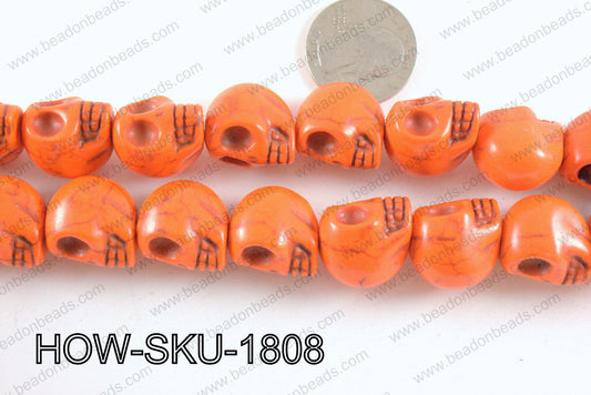 howlite skull orange 14x18mm HOW-SKU-1808