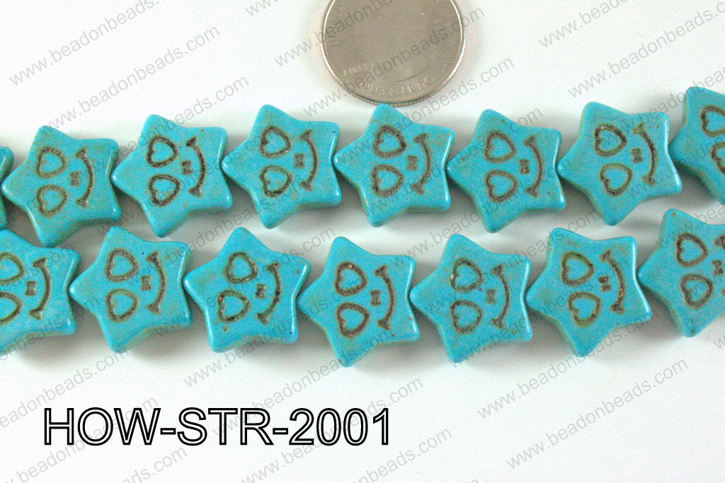 Howlite Star with Smile Face Turquoise 20mm HOW-STR-2001