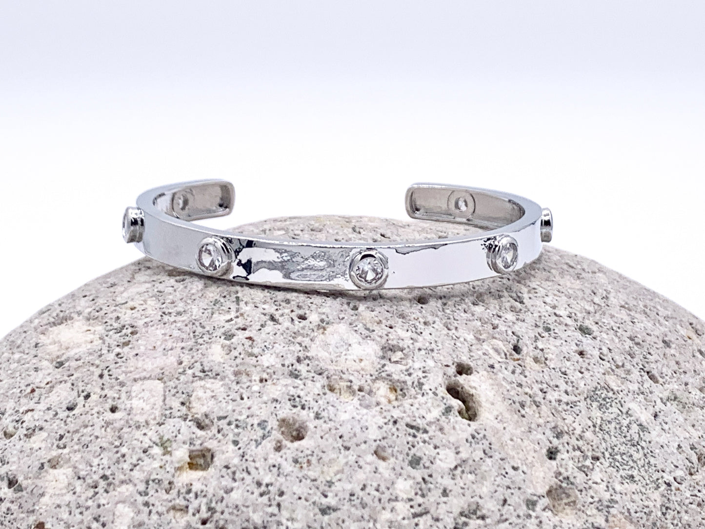Rhinestone CZ Pave Coin Drop Dainty Adjustable Bracelet Cuffs in 18K Gold or Silver Plated Copper 1piece