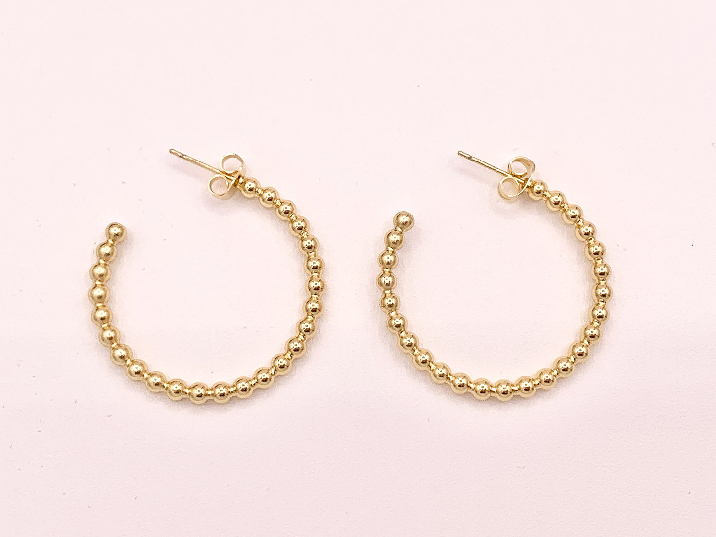 Gold or Silver Simple Soldered Beaded Bubble Dotted Hoops over 18K gold Plated Copper 5 pairs