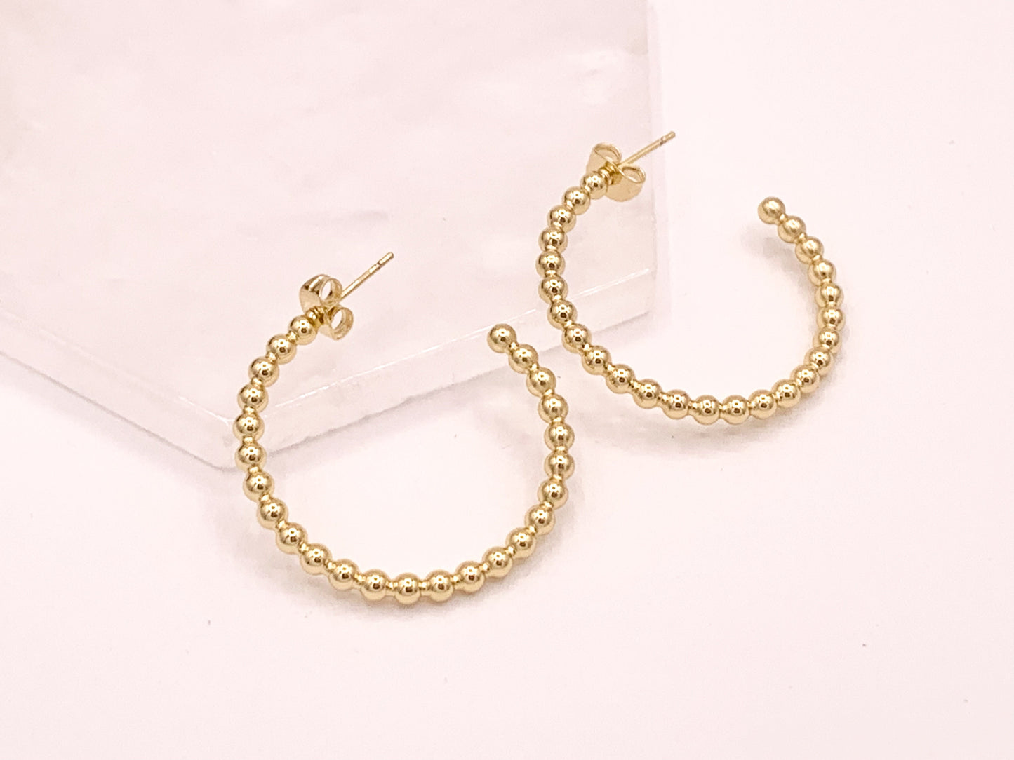 Gold or Silver Simple Soldered Beaded Bubble Dotted Hoops over 18K gold Plated Copper 5 pairs