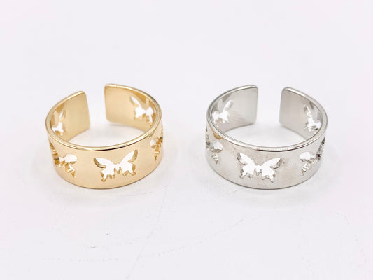Cute Butterfly Cut Out Thick Band Ring in Real 18K Gold and Platinum Plated  5 PCS
