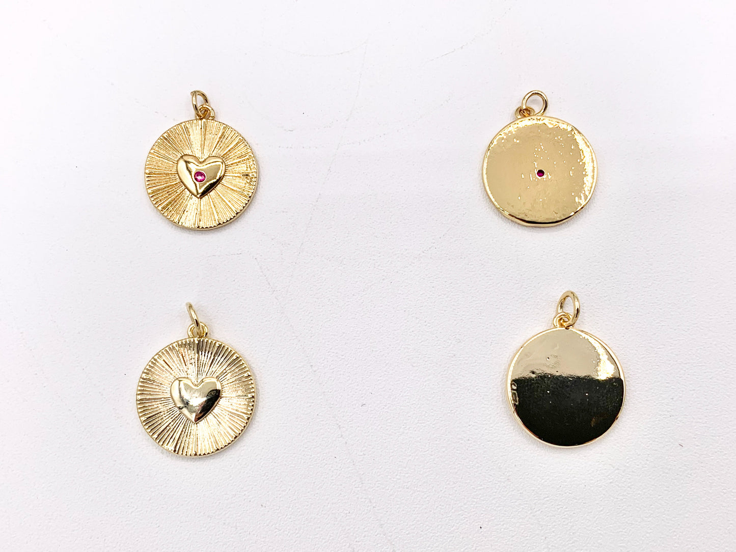 Heart Coin Pave Charm in Real Gold 18K Plated Micro CZ Over Copper 10 PCS