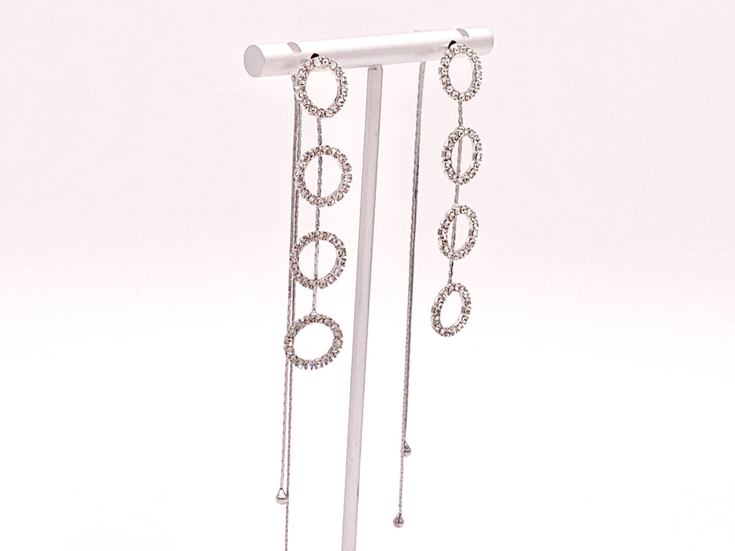 Long Delicate Circle CZ Pave Tassel Earrings in 18K Gold or Silver plated over Copper 1 pair