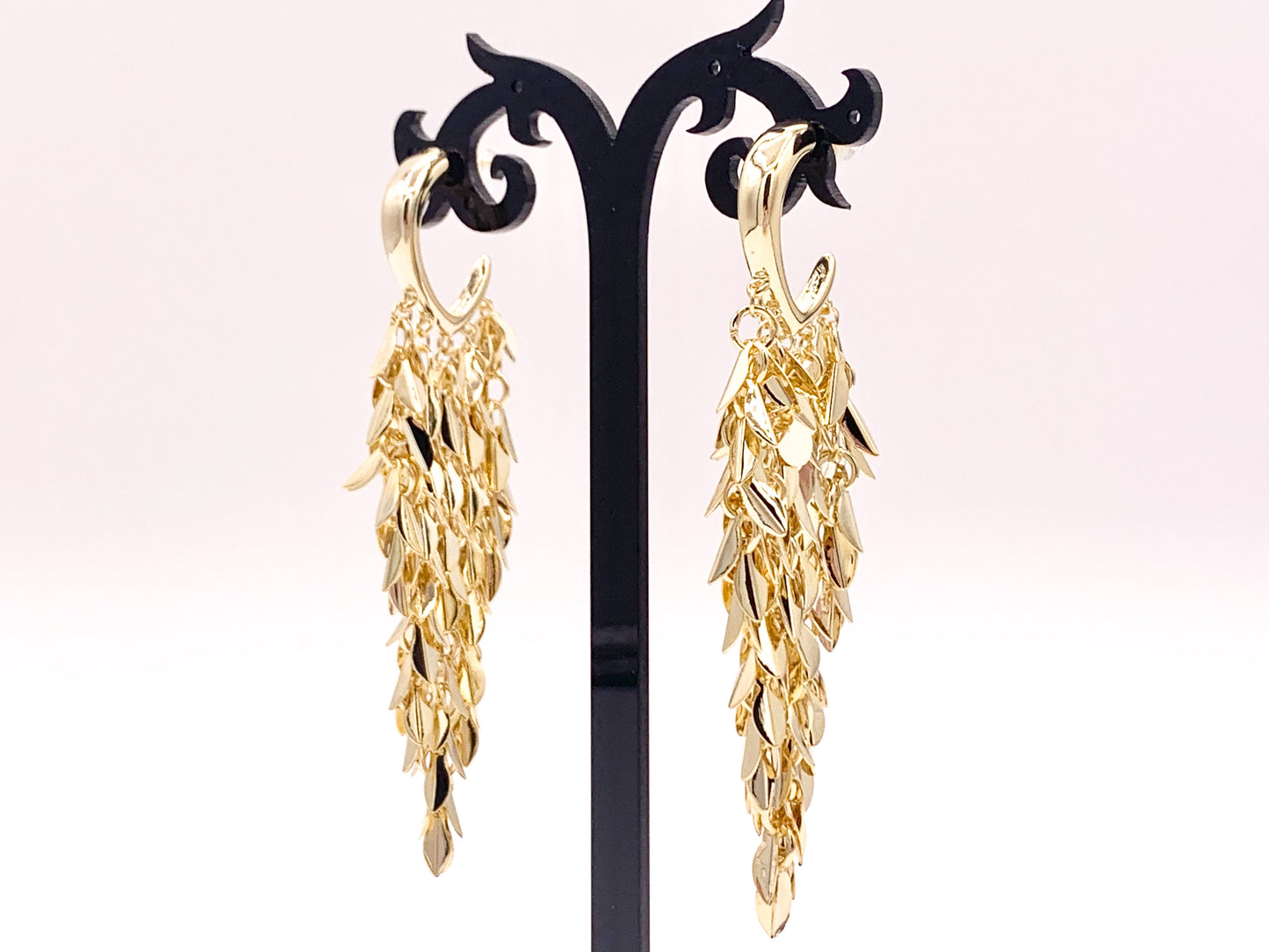 Glamorous Feather Leaf Tassel Fringe Earrings in 18K gold plated Copper 1 pair