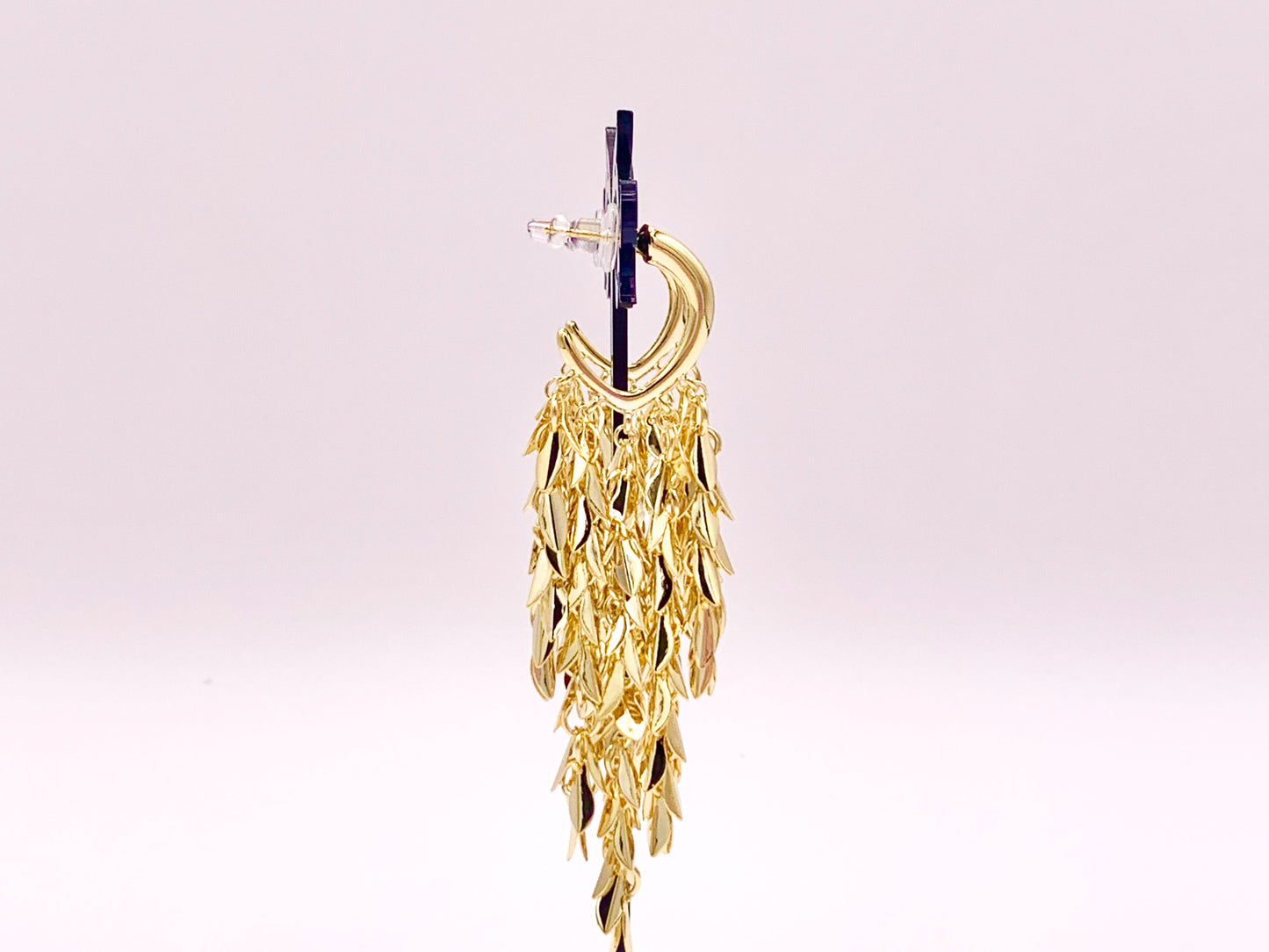Glamorous Feather Leaf Tassel Fringe Earrings in 18K gold plated Copper 1 pair
