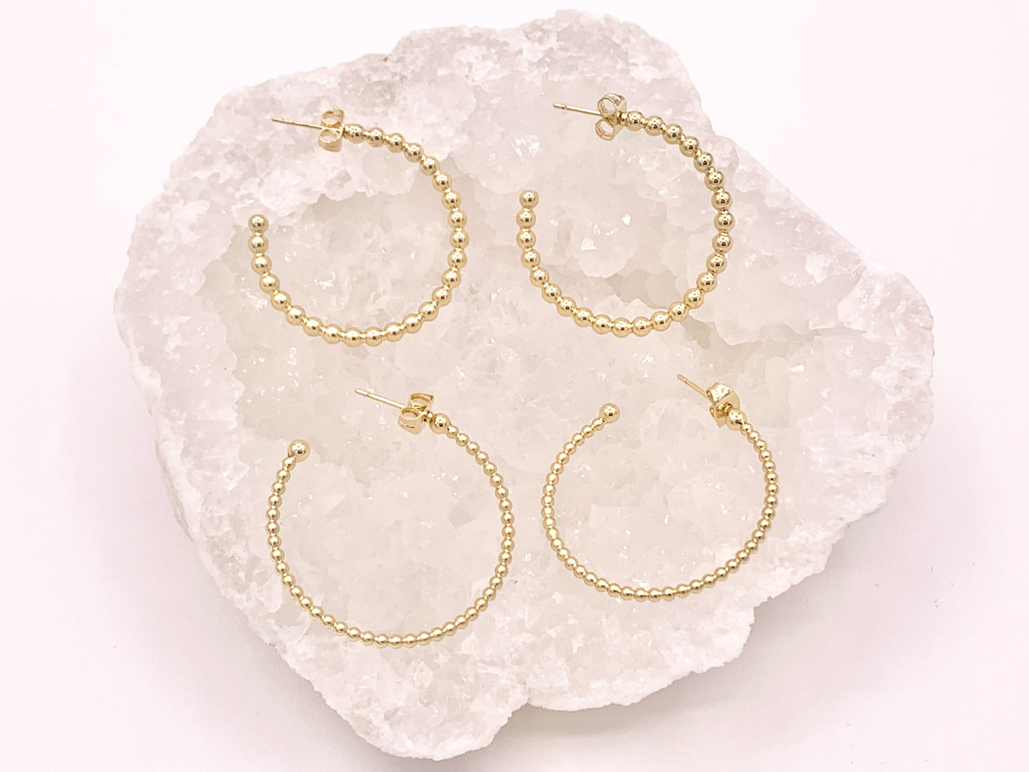 Gold or Silver Simple Soldered Beaded Bubble Dotted Hoops over 18K gold Plated Copper 5 pairs