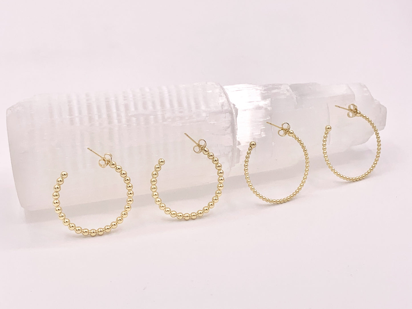 Gold or Silver Simple Soldered Beaded Bubble Dotted Hoops over 18K gold Plated Copper 5 pairs