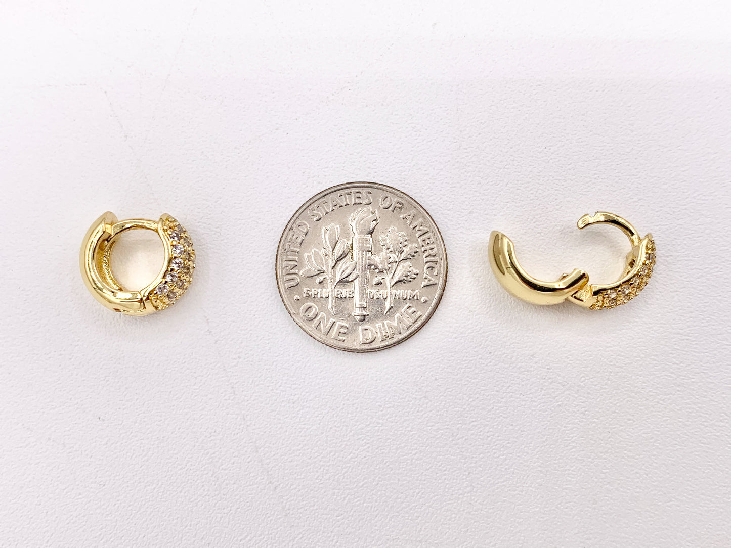 Cute Puffy Earring Hoop Huggies in CZ Pave Real Gold 18K Over Copper 5 PAIRS