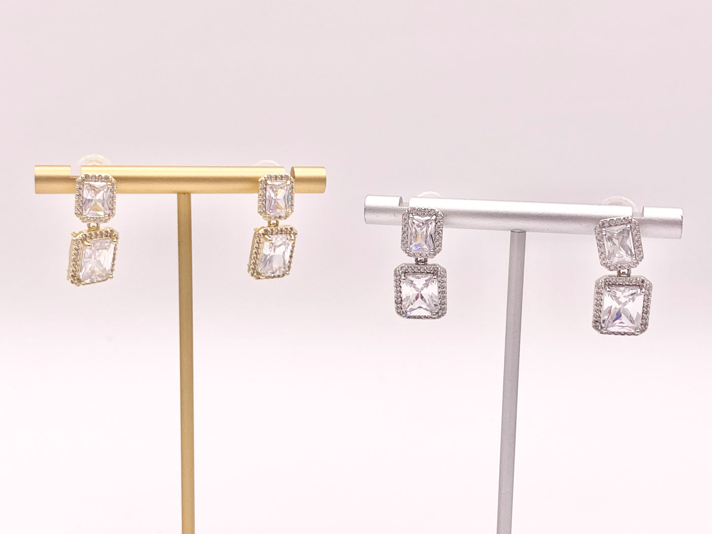 Emerald Cut Cushion Cut Dazzling Rhinestone Fancy CZ Pave Rectangle Earrings in 18K gold or Silver Plated Copper 3 pairs