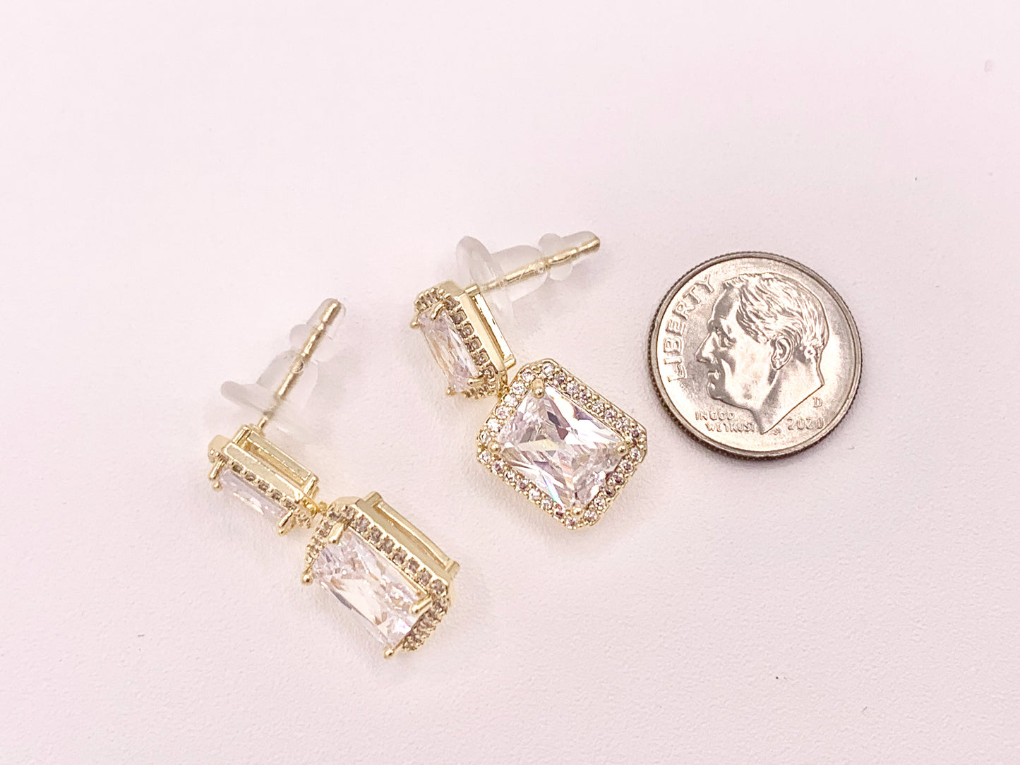 Emerald Cut Cushion Cut Dazzling Rhinestone Fancy CZ Pave Rectangle Earrings in 18K gold or Silver Plated Copper 3 pairs