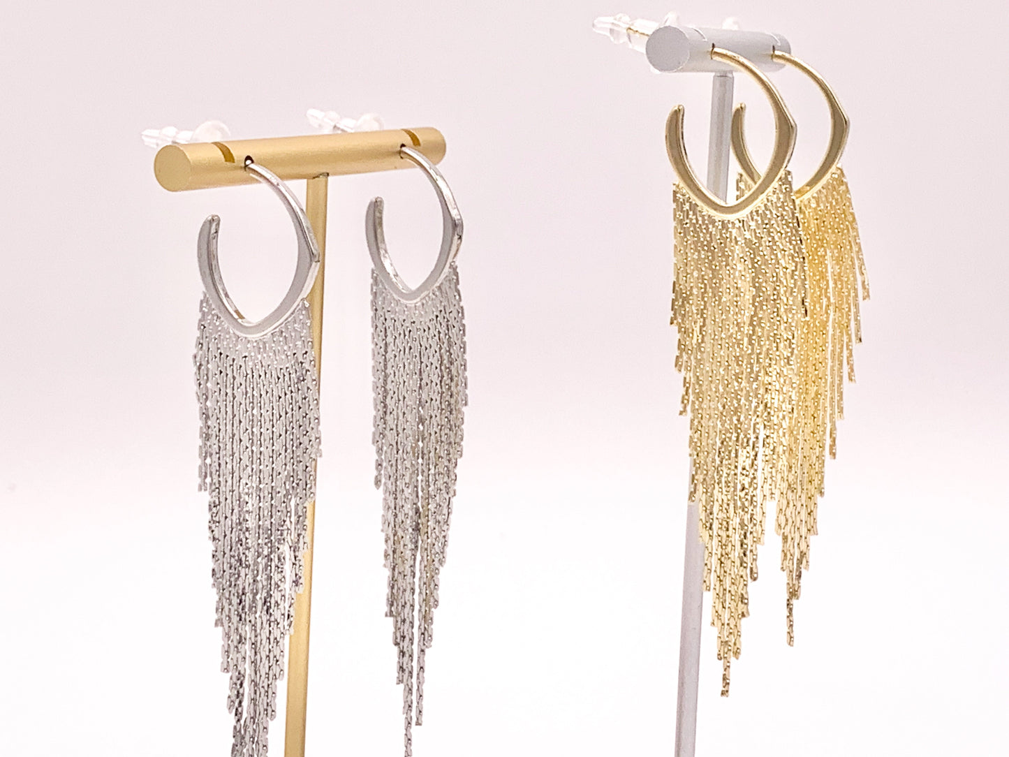 Beautiful Tassel Fringe Earrings in 18K Gold or Silver plated Copper 1 pair