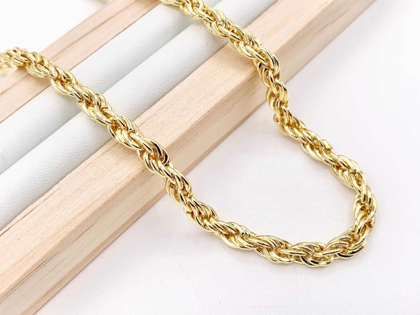 Rope Chain Necklace Gold Plated Copper Finished Necklace 17" with 2" Extension Link 3 PCS