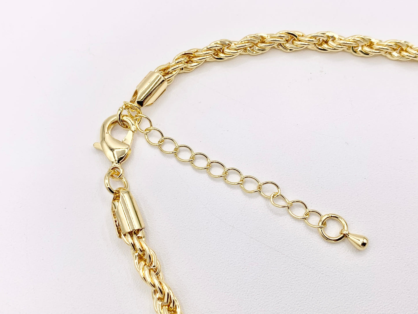 Rope Chain Necklace Gold Plated Copper Finished Necklace 17" with 2" Extension Link 3 PCS