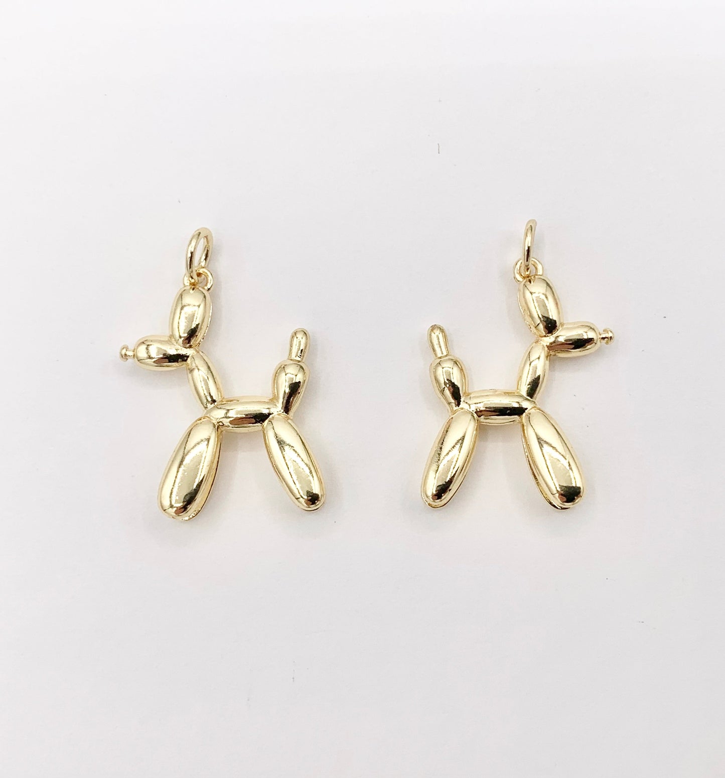 Cute Balloon Dog Charms Small Puppy Pendants in Real Gold 18K Plated Over Copper 10 PCS