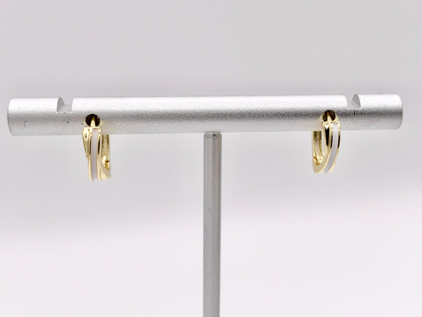 Simple White Enamel Tiny Earring Huggies 18K Gold Plated Over Brass Earrings 4 PAIRS