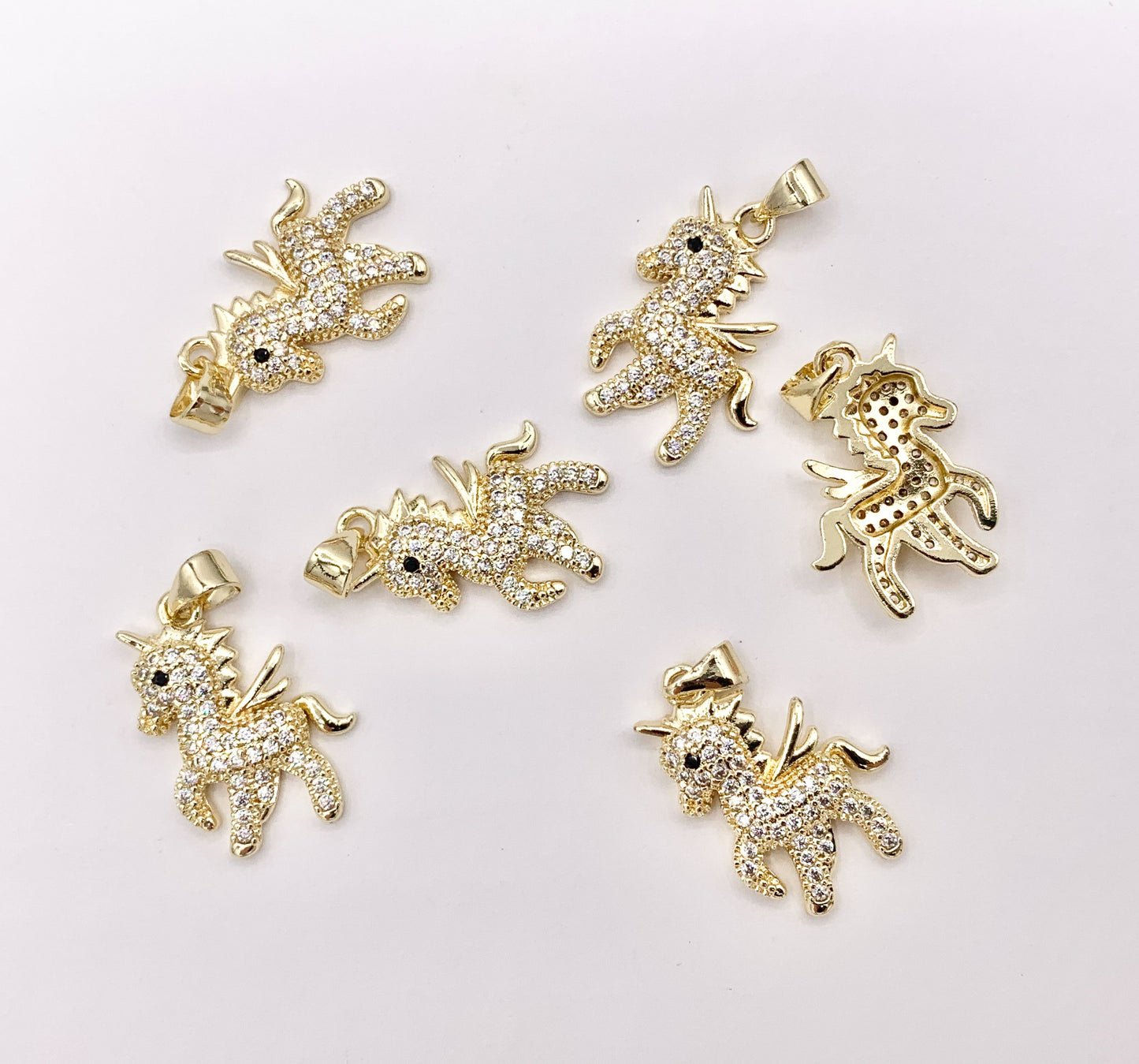 Cute Unicorn Pendants in Real Gold 18K Plated CZ Pave Over Copper 10 PCS