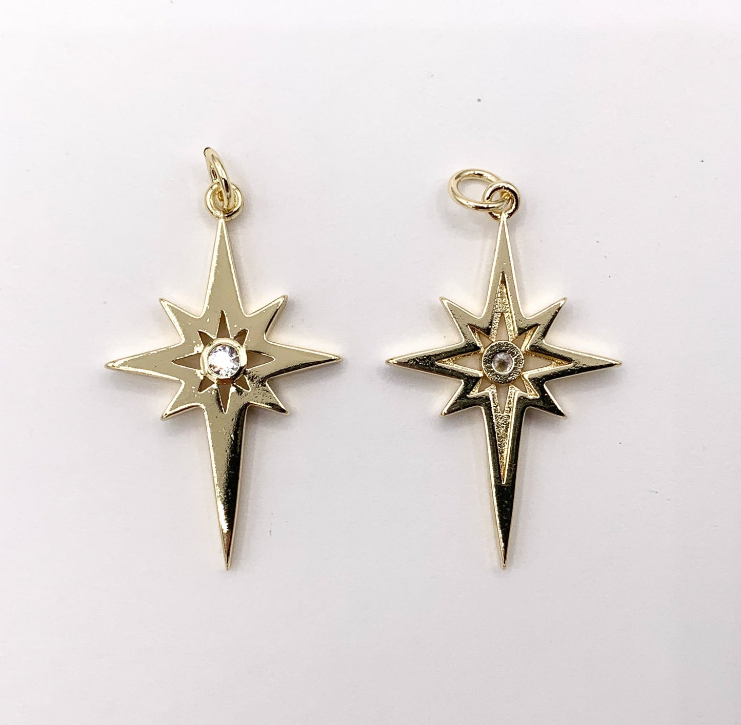 North Star CZ Pave Pendant in Real Gold 18K Plated Micro CZ Over Brass