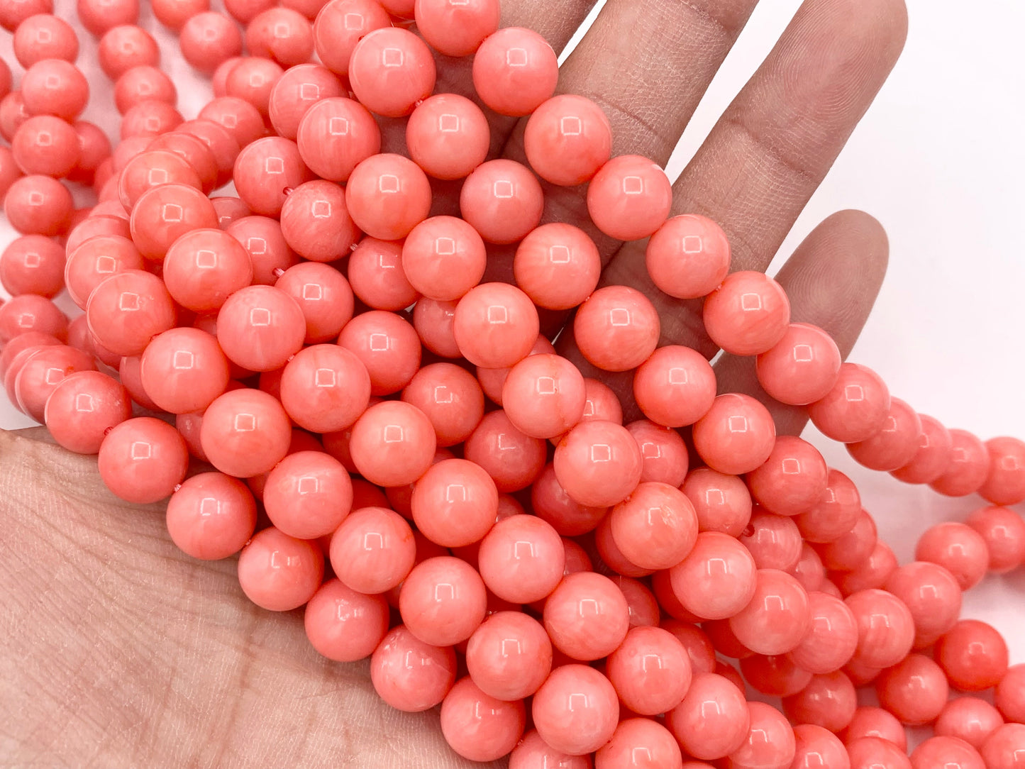 Grade AA Pink Bamboo Coral Round Smooth Shiny Beads For Jewelry Making 8mm, 9mm, 10mm Around 15"
