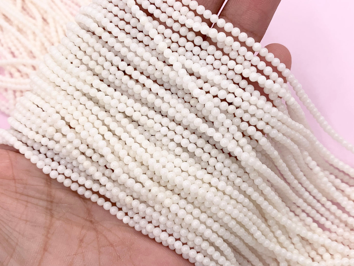 Grade AAA White Bamboo Coral Round Smooth Shiny Small Beads For Jewelry Making 2mm Around 15"