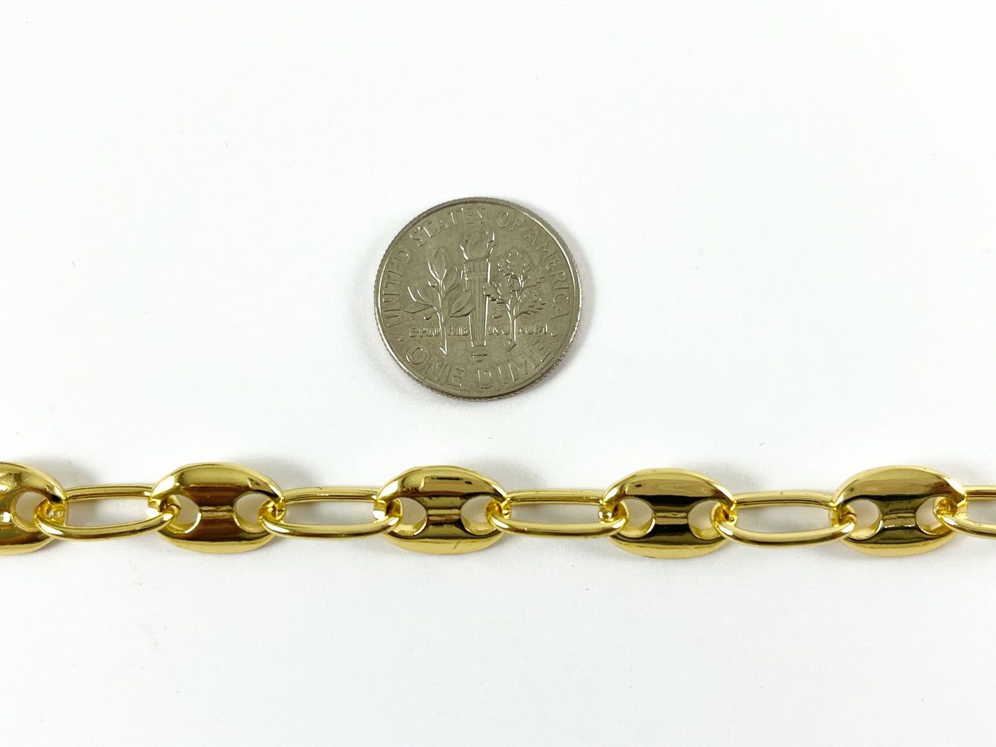 18K Gold Plated Brass Puffy Mariner Button Chain Coffee Bean Chain Anchor Link Chain for Necklace and Bracelet Making