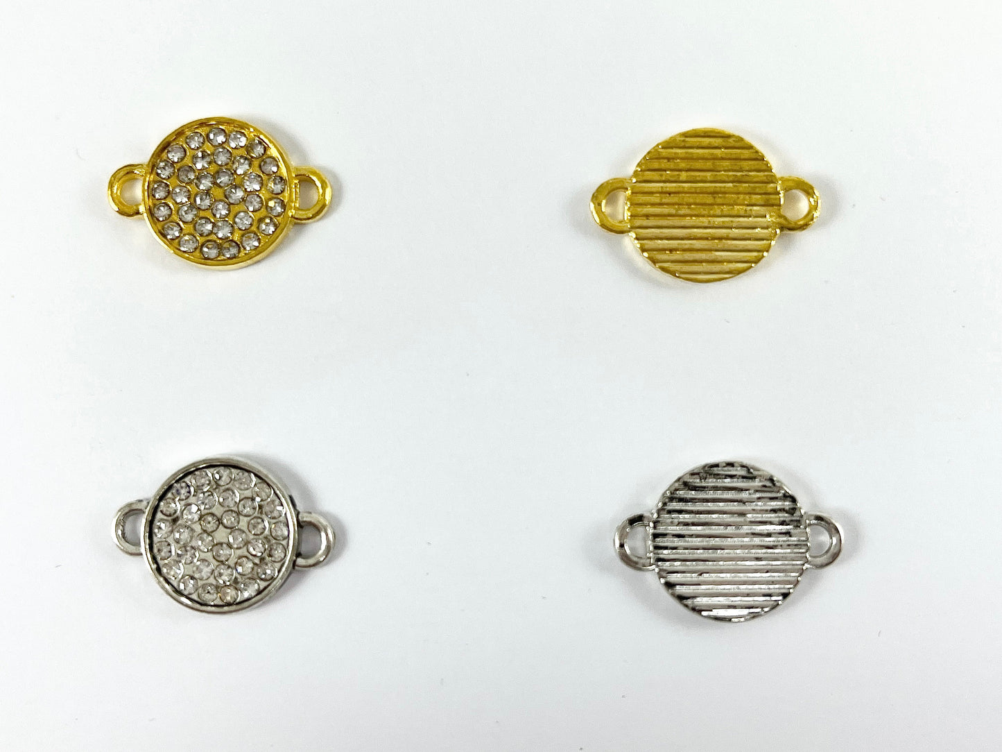 13mm Pewter Rhinestone Coin Connector Bezel 2 Loop Charm Available in Bronze, Copper, Gold, Silver and Gunmetal, Clear and Clear AB