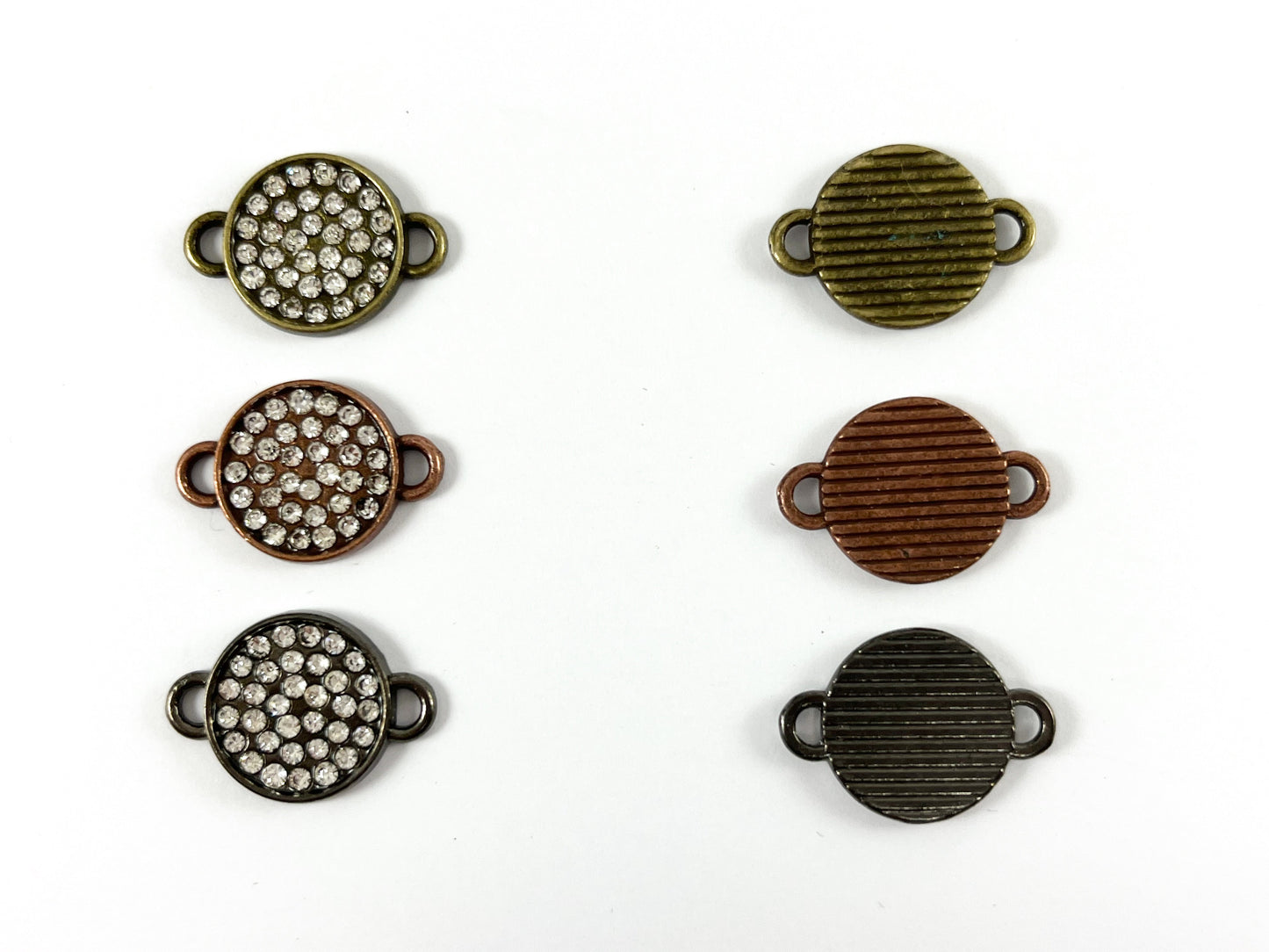13mm Pewter Rhinestone Coin Connector Bezel 2 Loop Charm Available in Bronze, Copper, Gold, Silver and Gunmetal, Clear and Clear AB