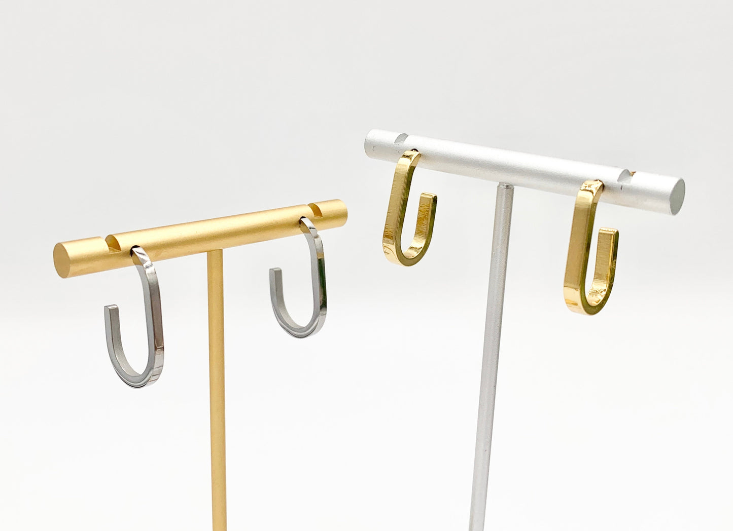 Stainless Steel U Shape Earrings Hoops in 18K Gold/Silver Plated Stainless Steel 4 PAIRS