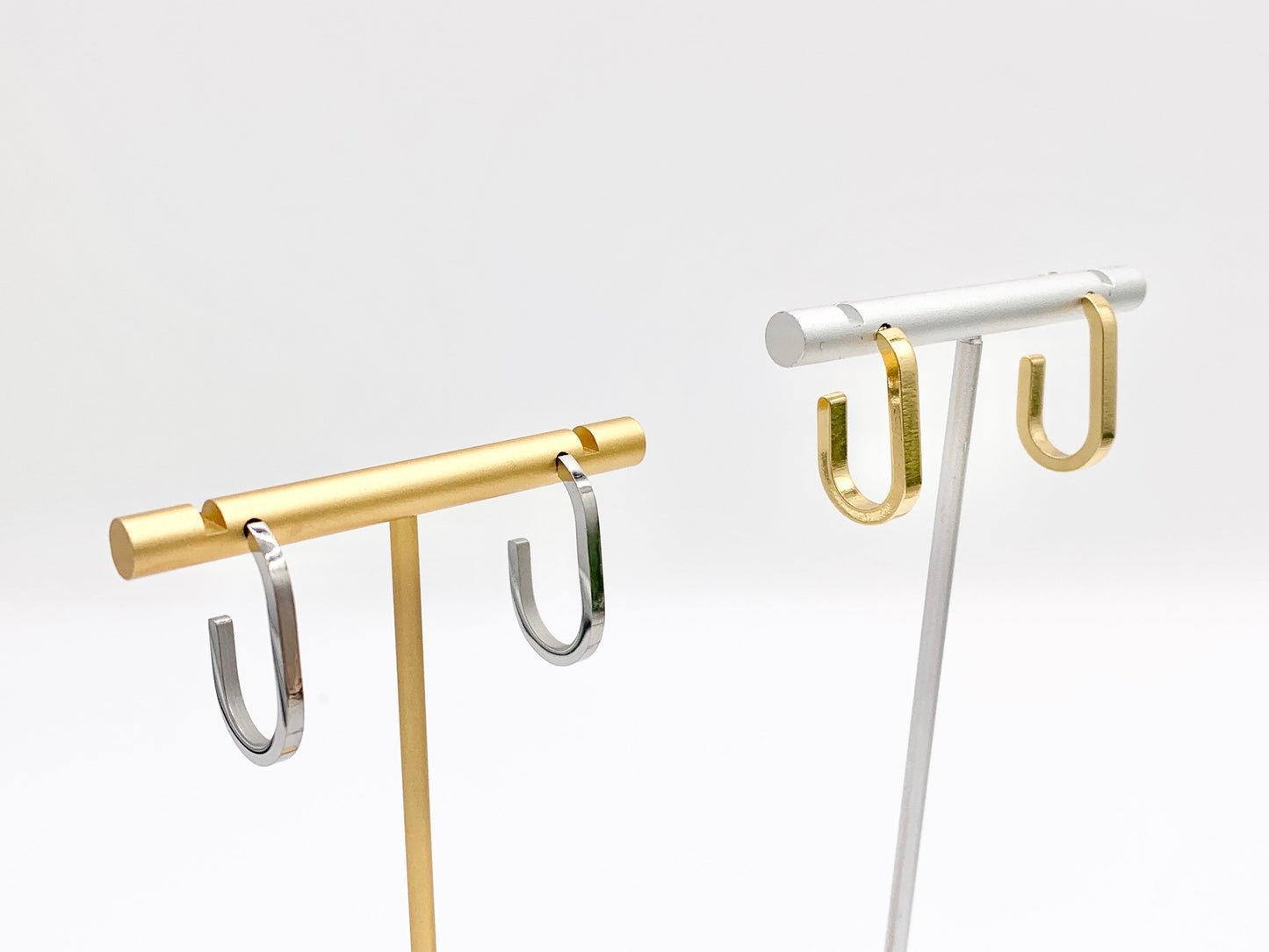 Stainless Steel U Shape Earrings Hoops in 18K Gold/Silver Plated Stainless Steel 4 PAIRS