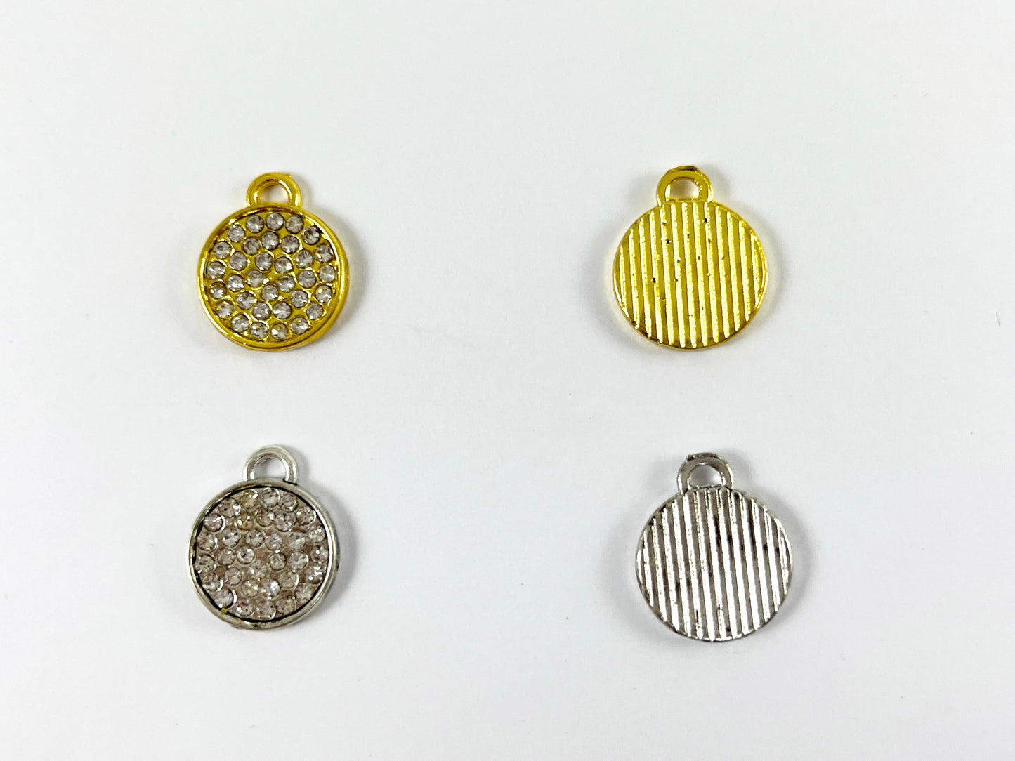 13mm Pewter Rhinestone Coin Bezel 1 Loop Charm Available in Bronze, Copper, Gold, Silver and Gunmetal, Clear and Clear AB