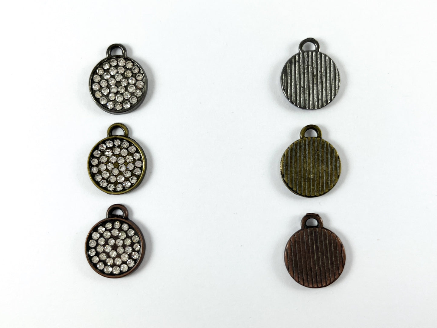 13mm Pewter Rhinestone Coin Bezel 1 Loop Charm Available in Bronze, Copper, Gold, Silver and Gunmetal, Clear and Clear AB