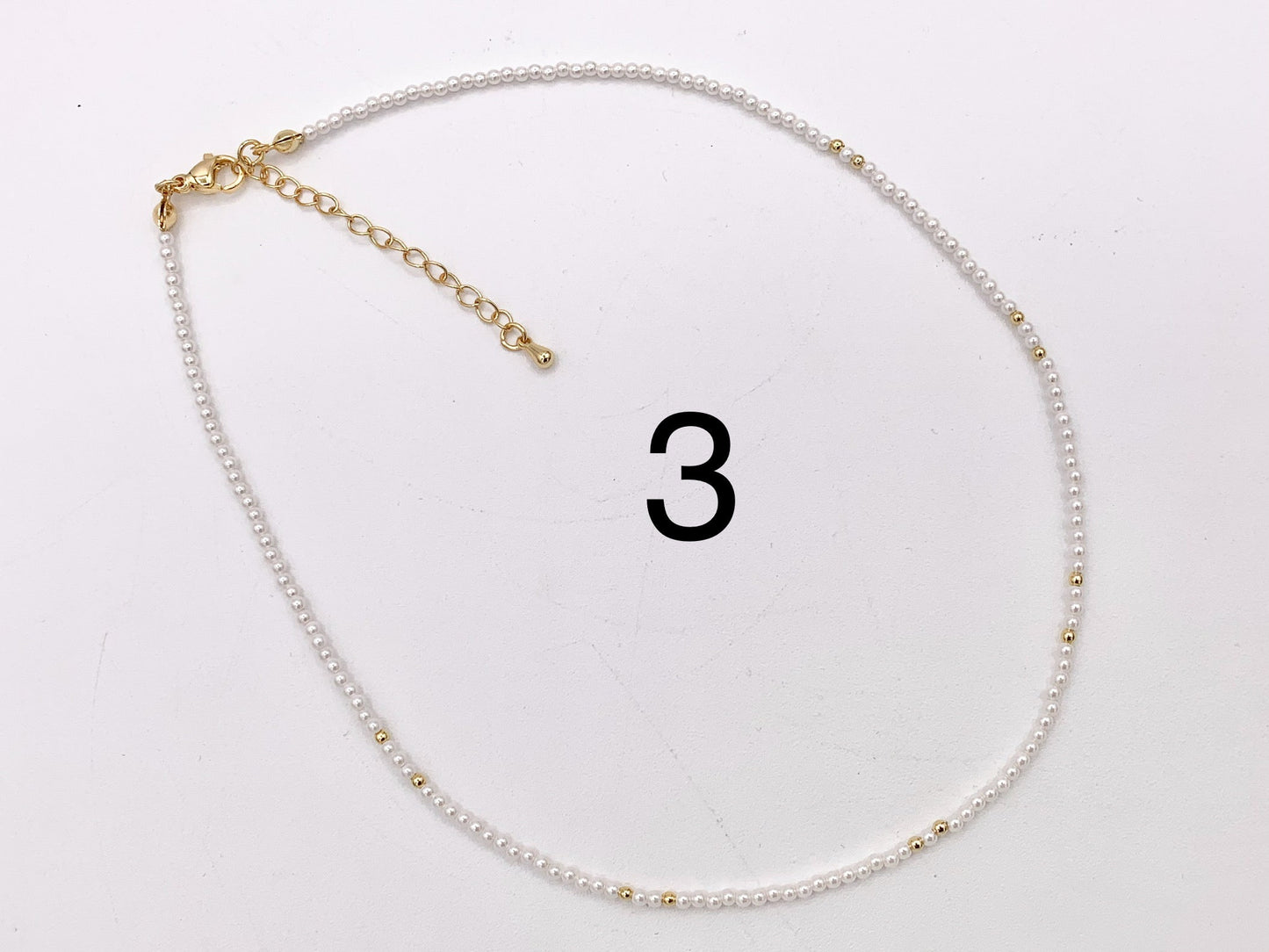Delicate Dainty Minimalist Pearl Finished Necklace with Gold Plated Copper Spacer Beads and Clasps 14.5" Price For 1 Necklace