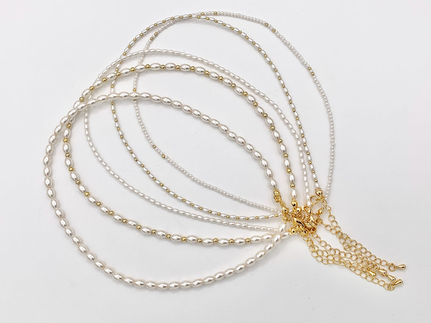 Delicate Dainty Minimalist Pearl Finished Necklace with Gold Plated Copper Spacer Beads and Clasps 14.5" Price For 1 Necklace