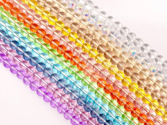 8mm  Colorful Round Smooth Dyed Glass Beads Cute Transparent Glass Beads | 12 Colors Available