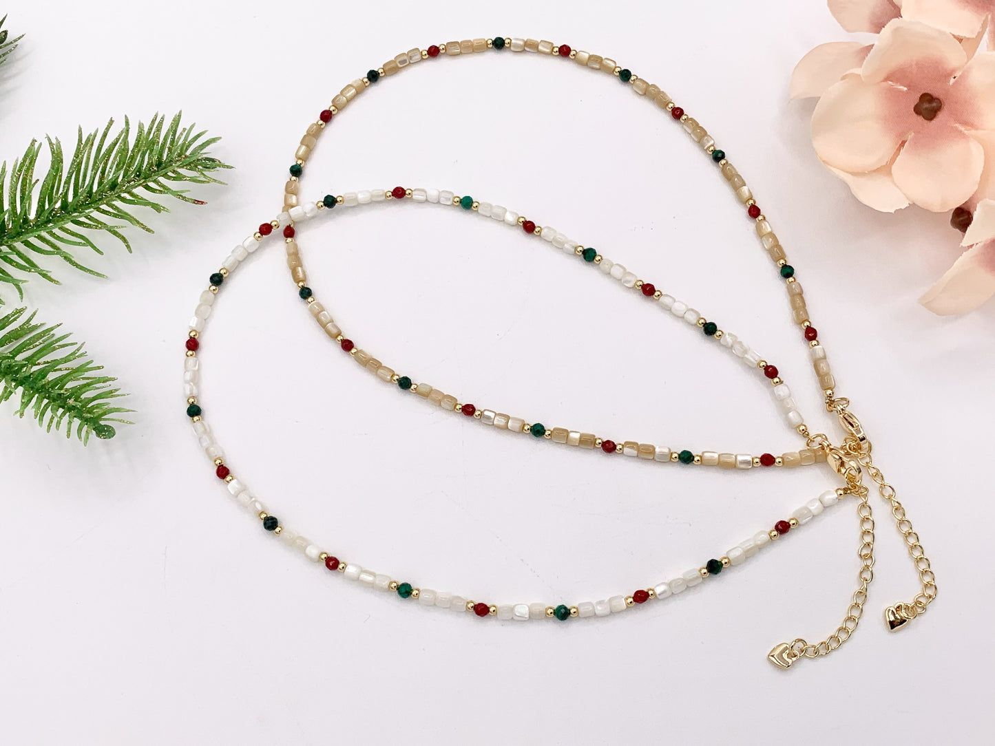 Delicate White & Oat Trocas Shell Beaded Necklace 18K Gold Plated Copper Spacers and Findings Cute Finished Necklace 16" 1 PC