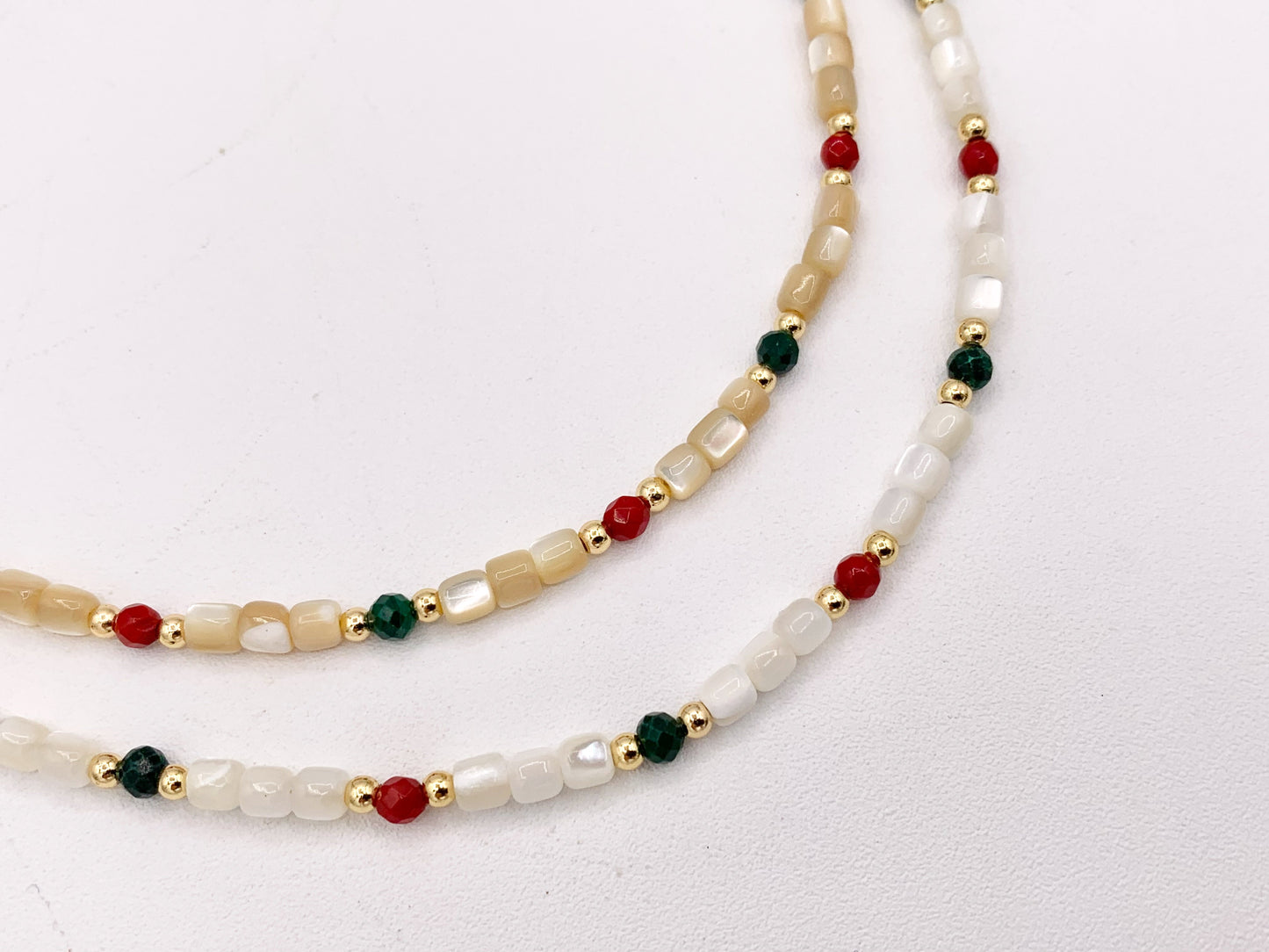 Delicate White & Oat Trocas Shell Beaded Necklace 18K Gold Plated Copper Spacers and Findings Cute Finished Necklace 16" 1 PC