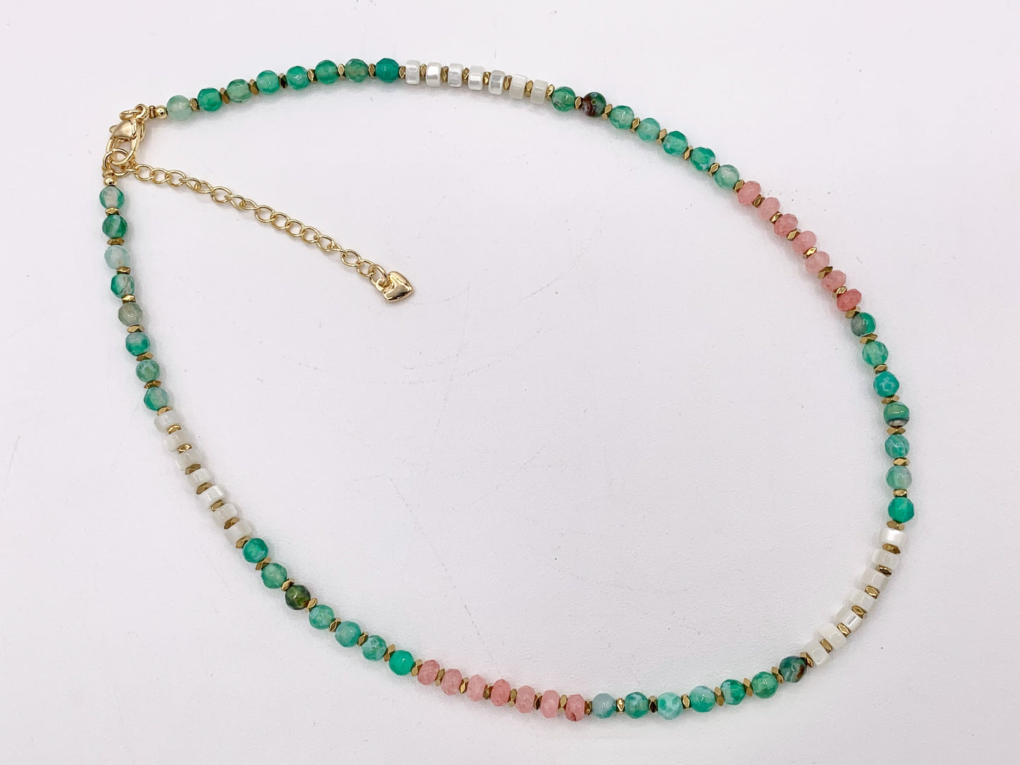 Delicate Dyed Agate + Shell Heishi Beaded Necklace 18K Gold Plated Copper Clasps Finished Necklace 15-16" 1 PC