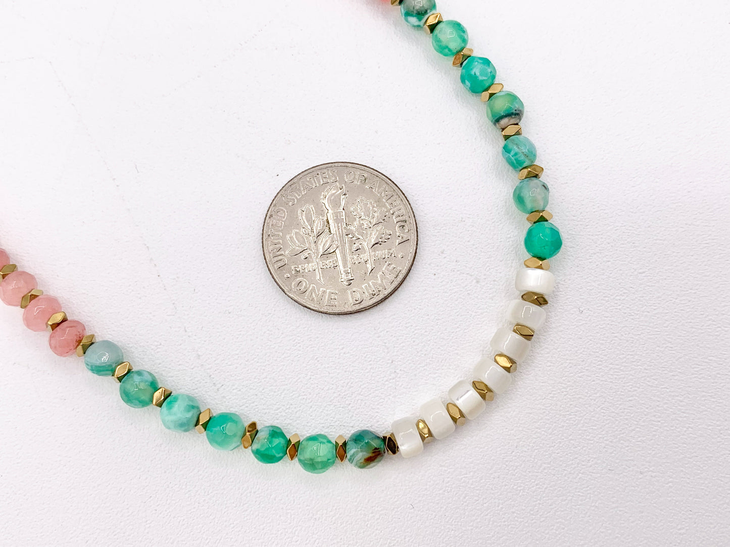 Delicate Dyed Agate + Shell Heishi Beaded Necklace 18K Gold Plated Copper Clasps Finished Necklace 15-16" 1 PC