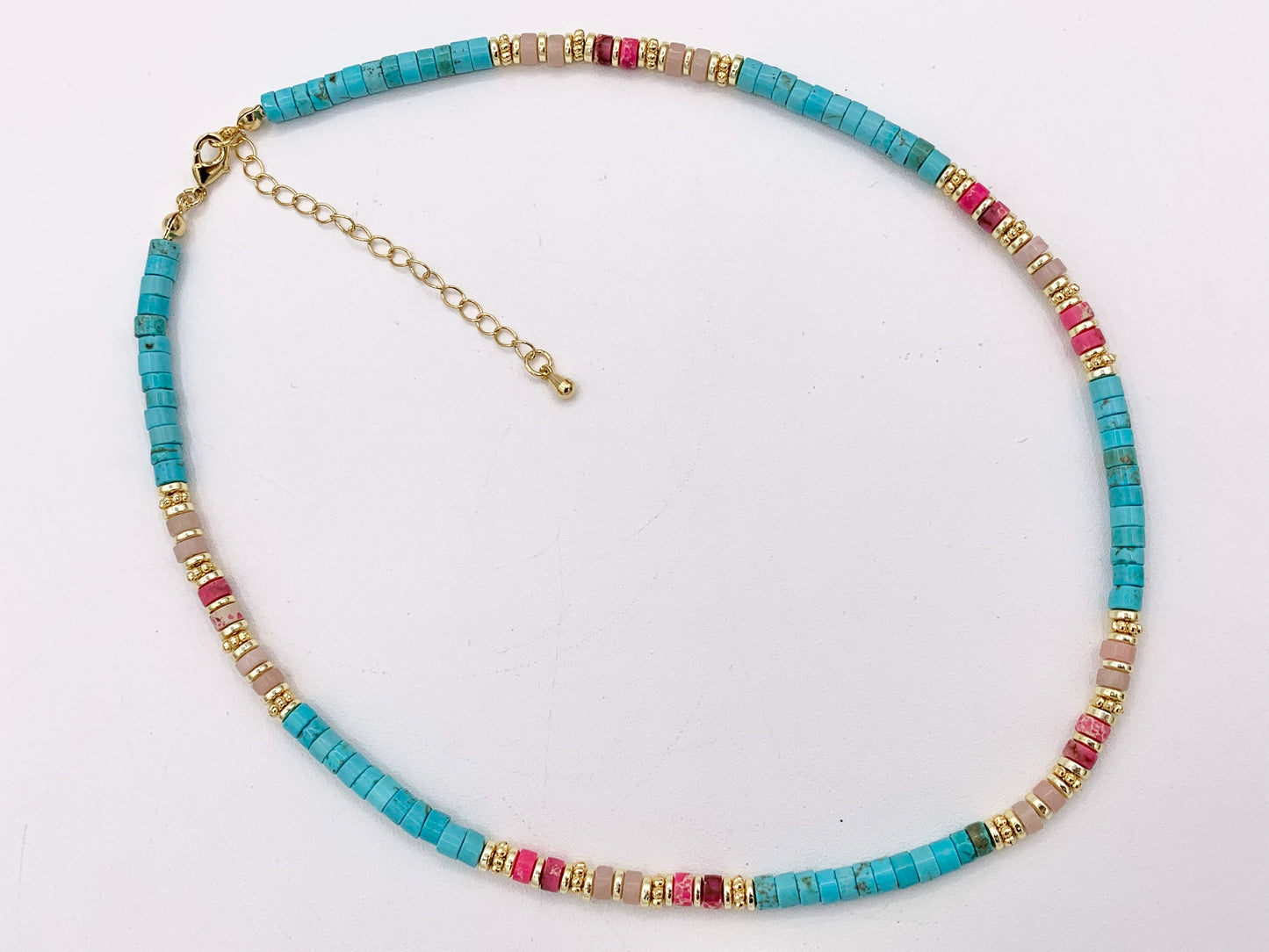 Delicate Assorted Stone Magnesite Heishi Necklace 18K Gold Plated Copper Spacers & Clasps Cute Choker Finished Necklace 15-16" 1 PC