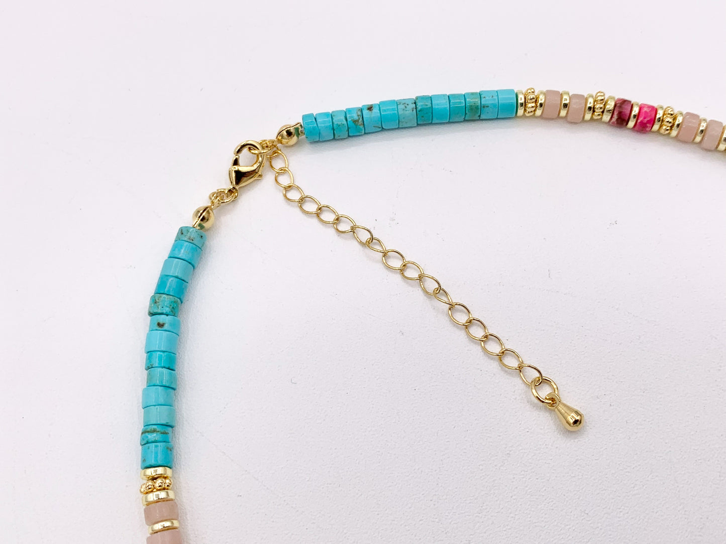 Delicate Assorted Stone Magnesite Heishi Necklace 18K Gold Plated Copper Spacers & Clasps Cute Choker Finished Necklace 15-16" 1 PC