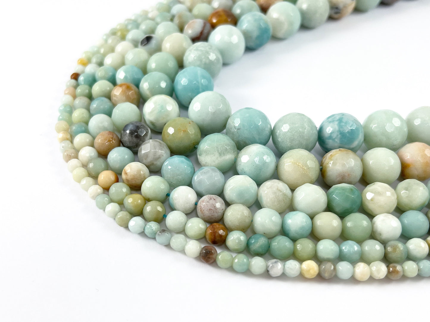 High Quality Amazonite Round Faceted Natural Blue Brown Stone Beads 4mm -14mm 14"-15"