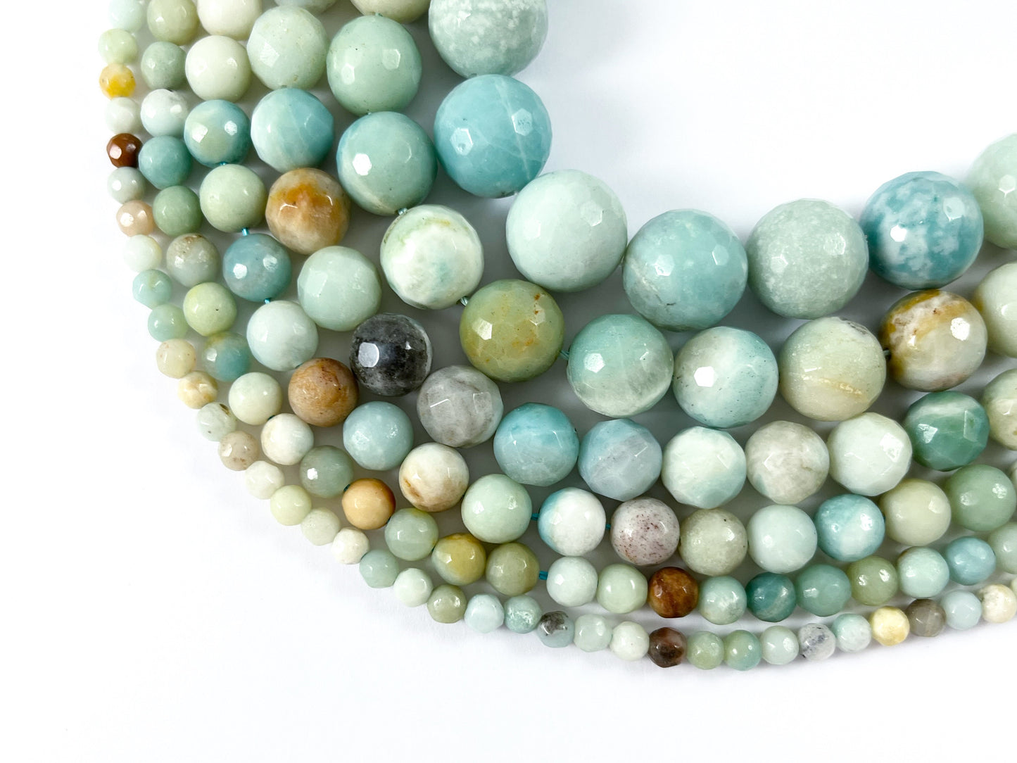 High Quality Amazonite Round Faceted Natural Blue Brown Stone Beads 4mm -14mm 14"-15"