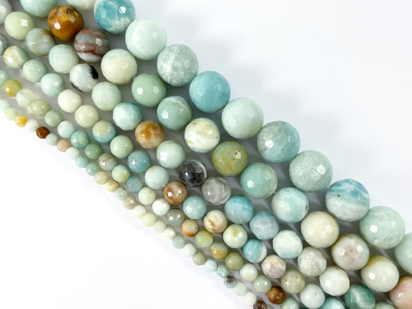 High Quality Amazonite Round Faceted Natural Blue Brown Stone Beads 4mm -14mm 14"-15"