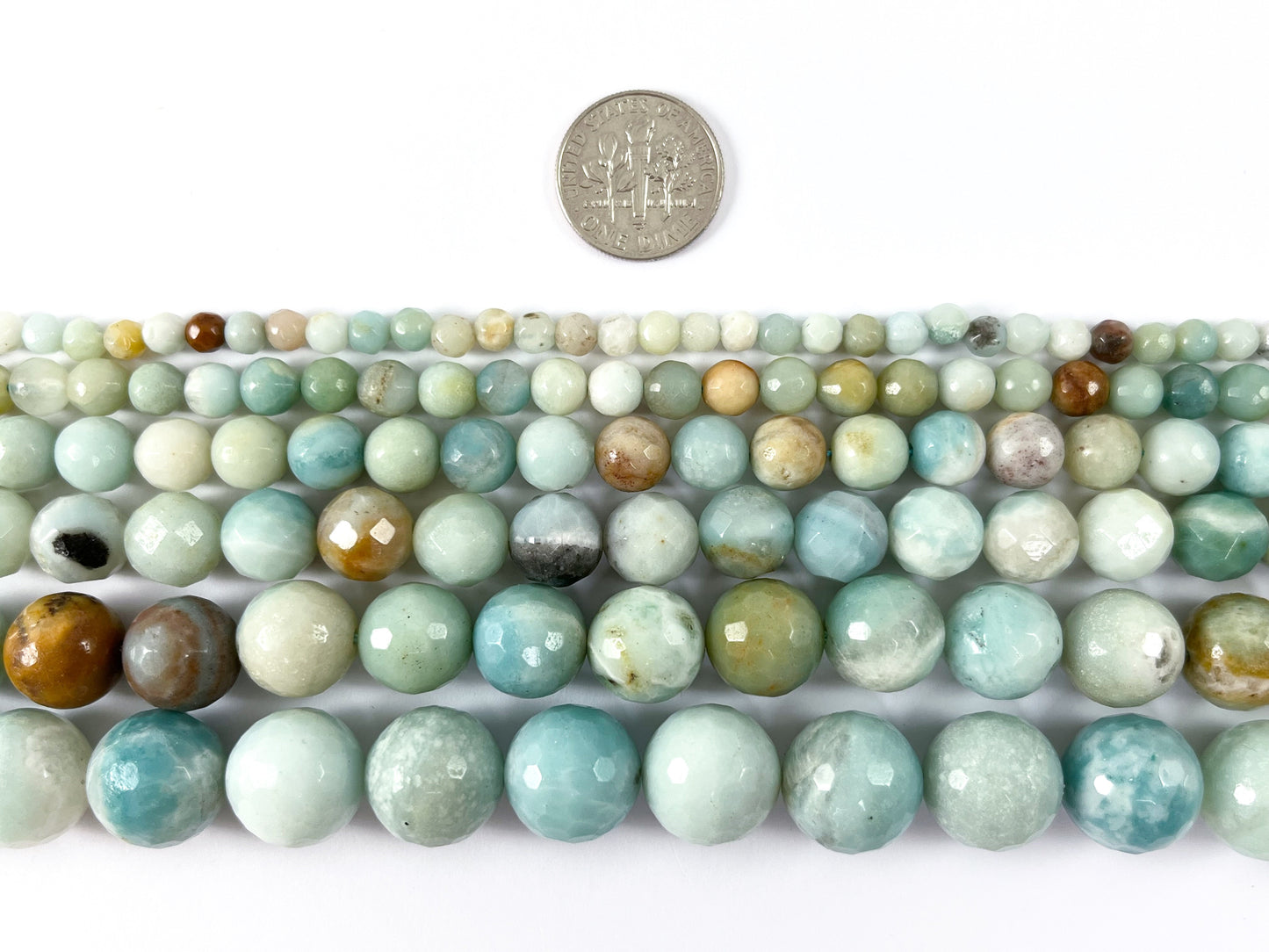 High Quality Amazonite Round Faceted Natural Blue Brown Stone Beads 4mm -14mm 14"-15"