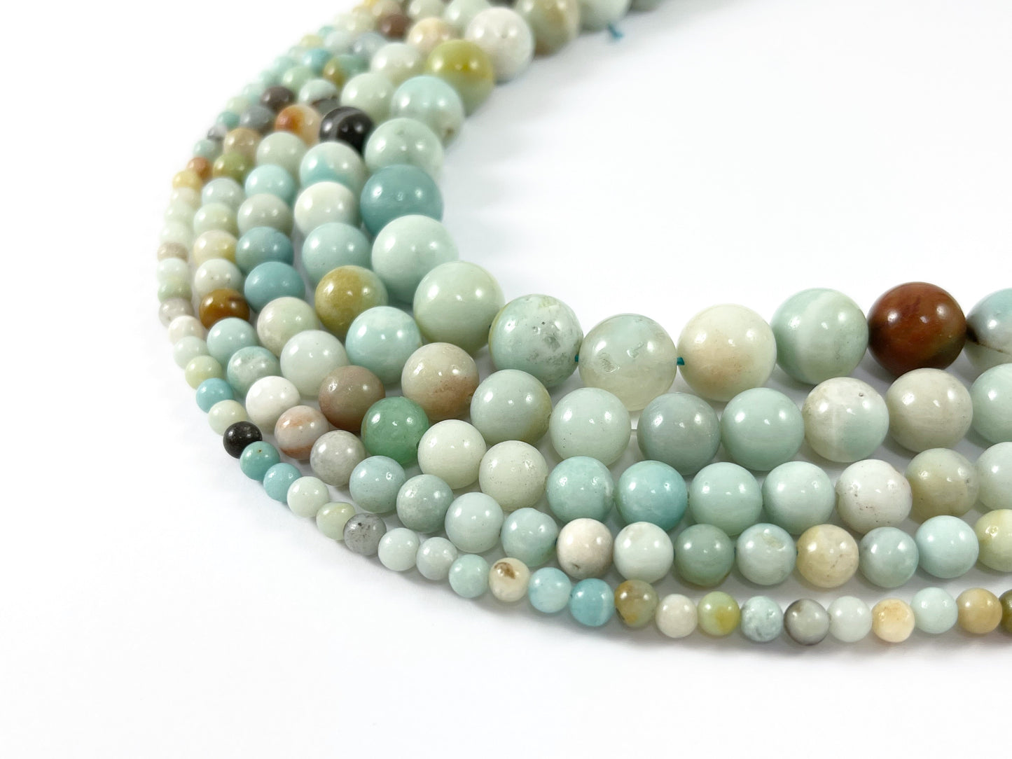 High Quality Amazonite Round Smooth Natural Blue Brown Stone Beads 4-12MM 14"-15"