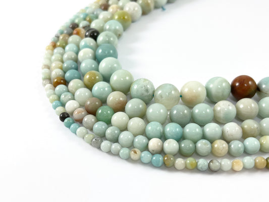 High Quality Amazonite Round Smooth Natural Blue Brown Stone Beads 4-12MM 14"-15"